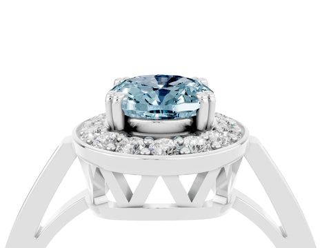 White gold Oval Cut Aquamarine Halo Ring with Split Shank and Four-Prong Setting_16