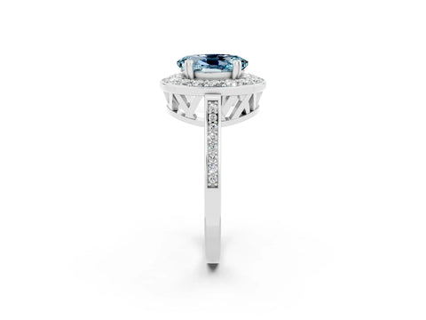 White gold Oval Cut Aquamarine Halo Ring with Split Shank and Four-Prong Setting_2