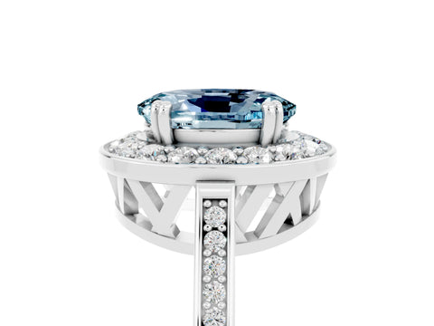White gold Oval Cut Aquamarine Halo Ring with Split Shank and Four-Prong Setting_5