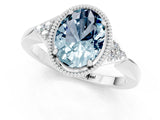 White gold Oval Cut Aquamarine Halo Ring with Tapered Band and Four-Prong Setting_1