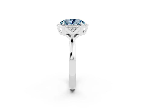 White gold Oval Cut Aquamarine Halo Ring with Tapered Band and Four-Prong Setting_2