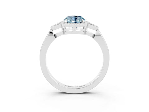 White gold Oval Cut Aquamarine Halo Ring with Tapered Band and Four-Prong Setting_3