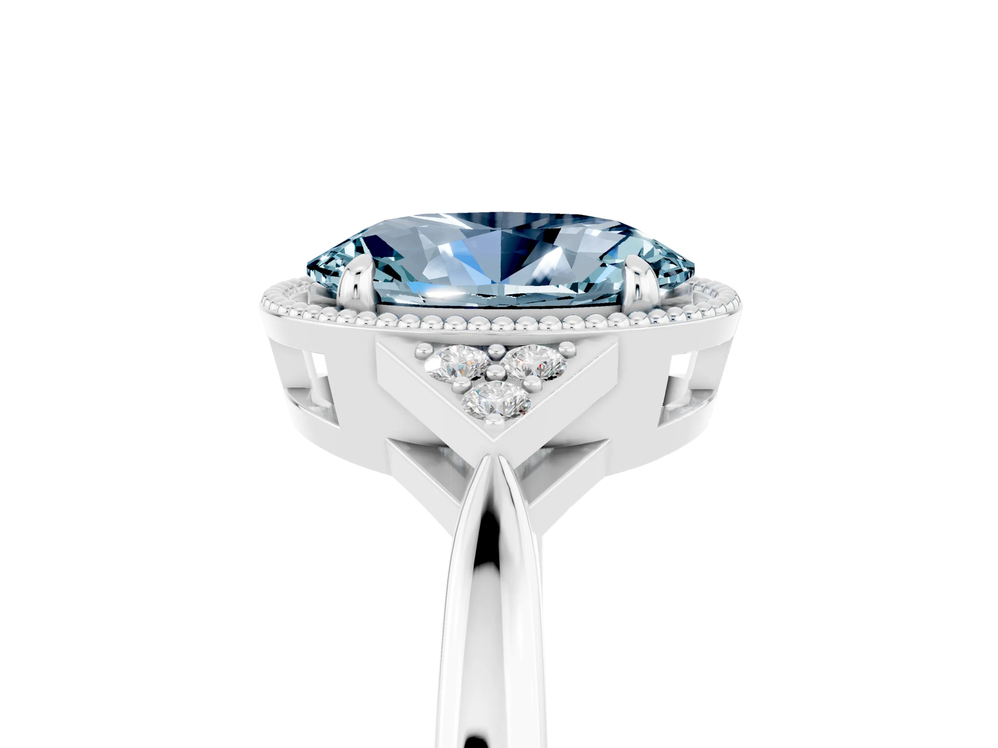 White gold Oval Cut Aquamarine Halo Ring with Tapered Band and Four-Prong Setting_5