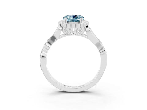 White gold Oval Cut Aquamarine Halo Ring with Vintage Split Shank and Four-Prong Setting_27