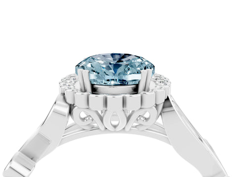 White gold Oval Cut Aquamarine Halo Ring with Vintage Split Shank and Four-Prong Setting_28