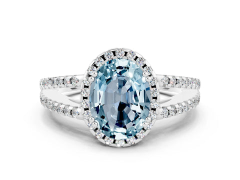 White gold Oval Cut Aquamarine Halo Split Shank Engagement Ring_12