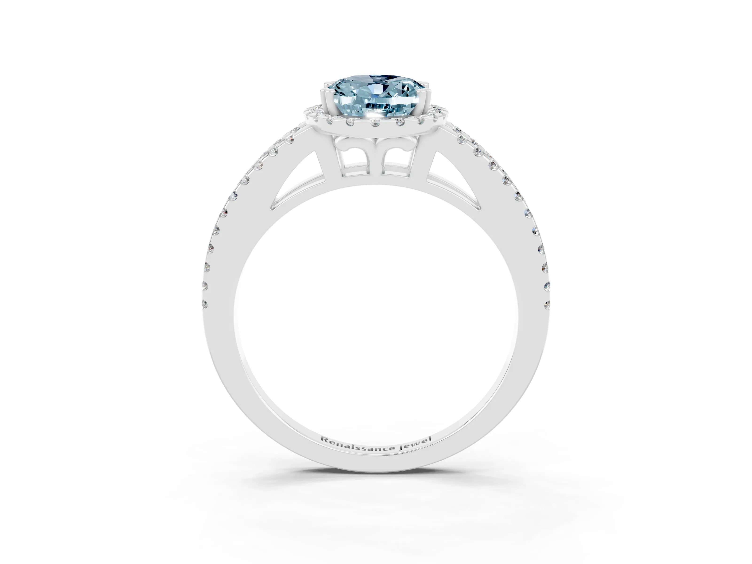 White gold Oval Cut Aquamarine Halo Split Shank Engagement Ring_15