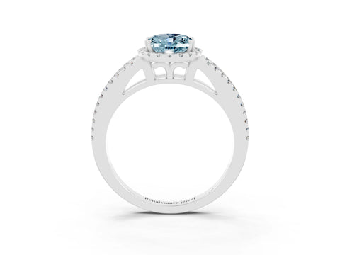 White gold Oval Cut Aquamarine Halo Split Shank Engagement Ring_15