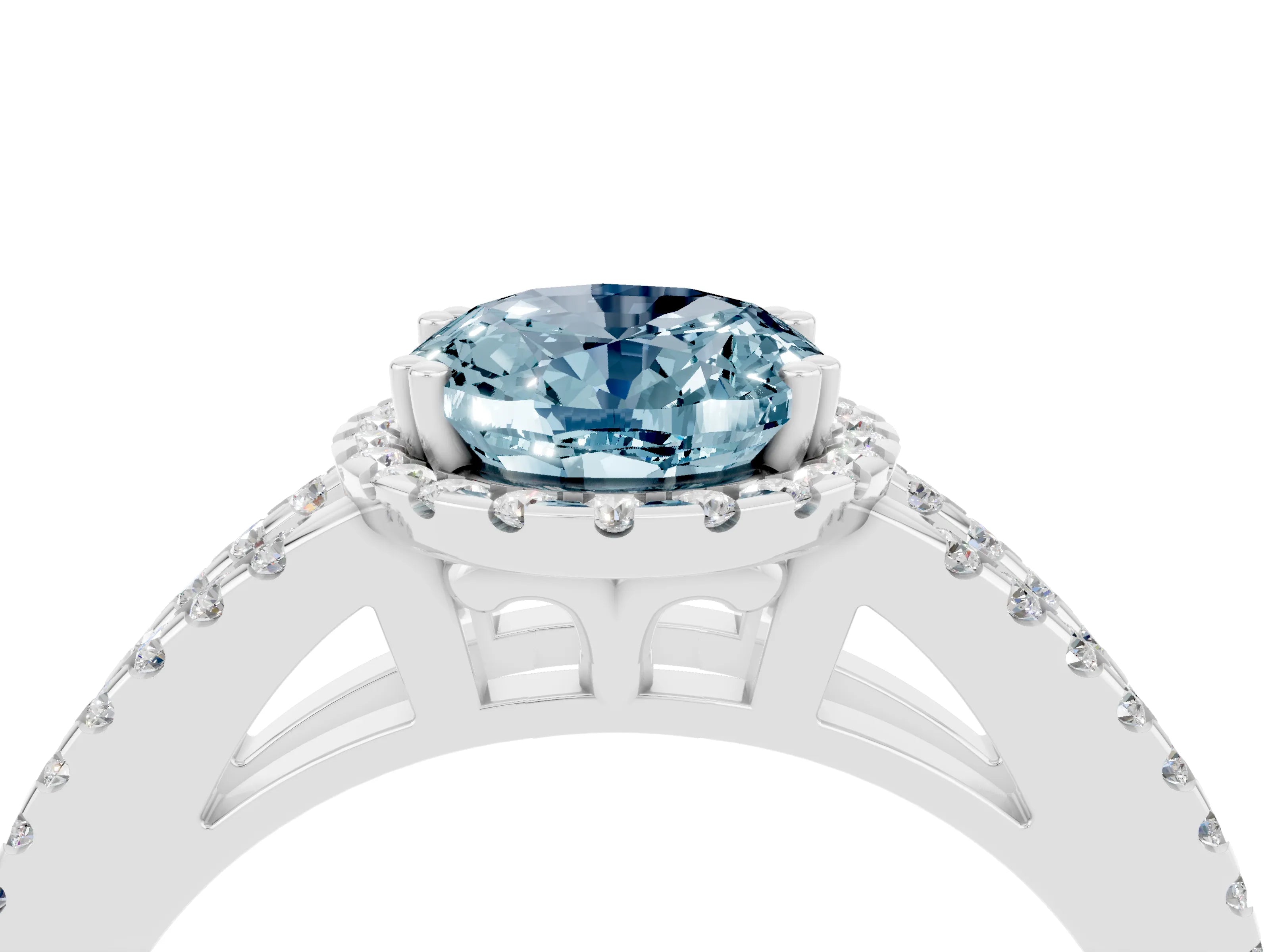 White gold Oval Cut Aquamarine Halo Split Shank Engagement Ring_16
