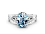 White gold Oval Cut Aquamarine Halo Twist Band Solitaire Prong Setting Ring