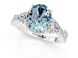 White gold Oval Cut Aquamarine Halo Twist Band Solitaire Prong Setting Ring_1