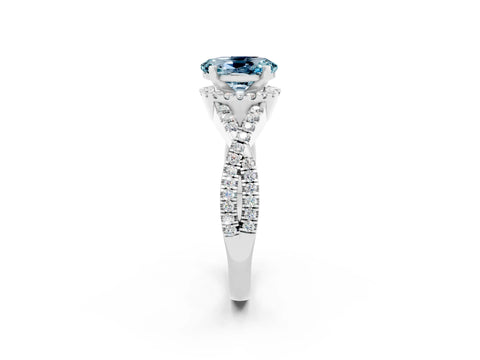 White gold Oval Cut Aquamarine Halo Twist Band Solitaire Prong Setting Ring_2