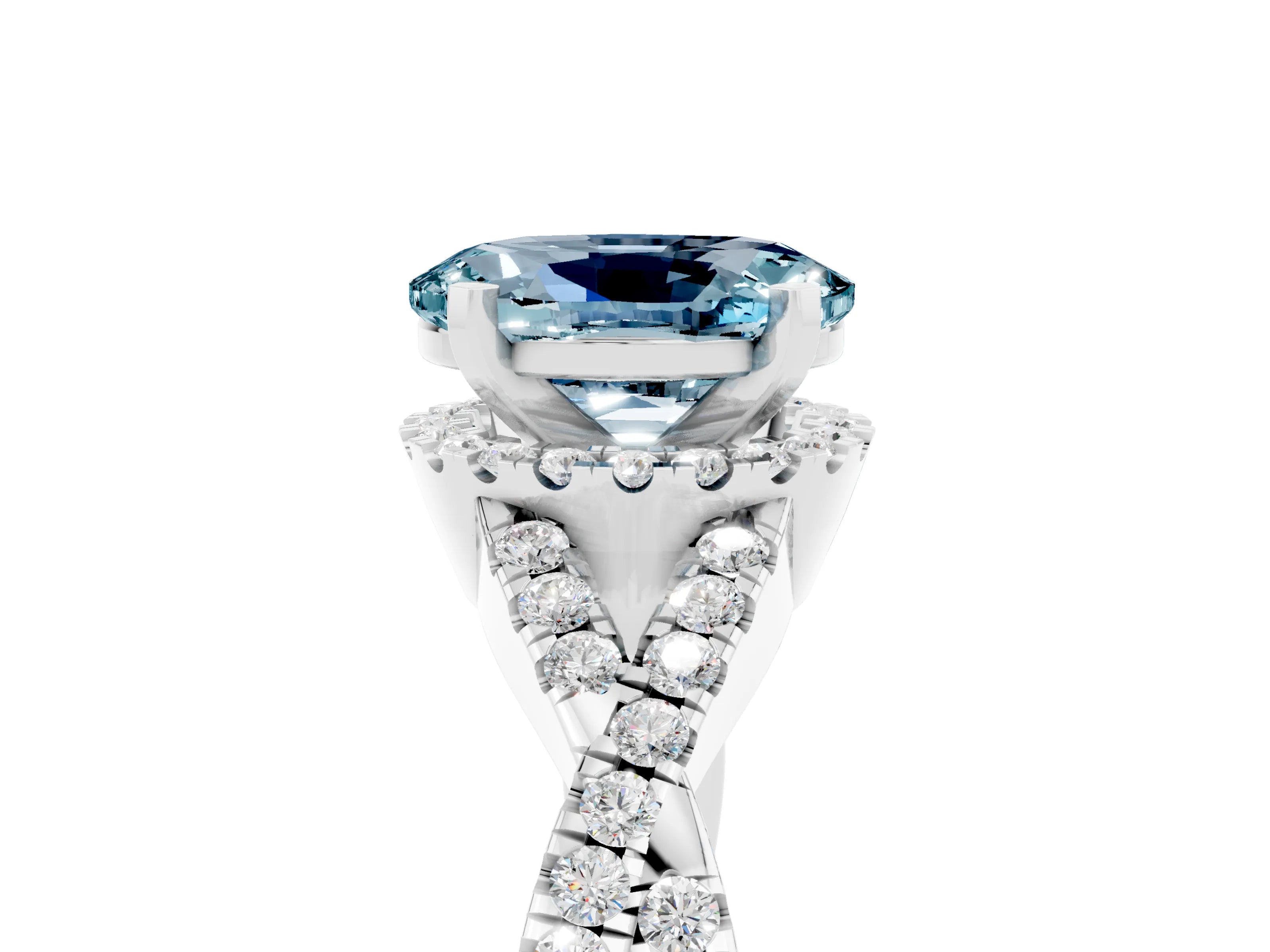 White gold Oval Cut Aquamarine Halo Twist Band Solitaire Prong Setting Ring_5