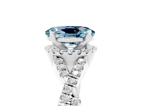 White gold Oval Cut Aquamarine Halo Twist Band Solitaire Prong Setting Ring_5