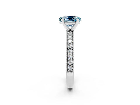 White gold Oval Cut Aquamarine Milgrain Pavé Engagement Ring with Four-Prong Setting_14