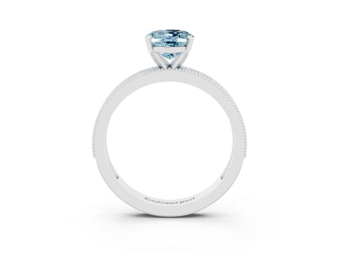 White gold Oval Cut Aquamarine Milgrain Pavé Engagement Ring with Four-Prong Setting_15