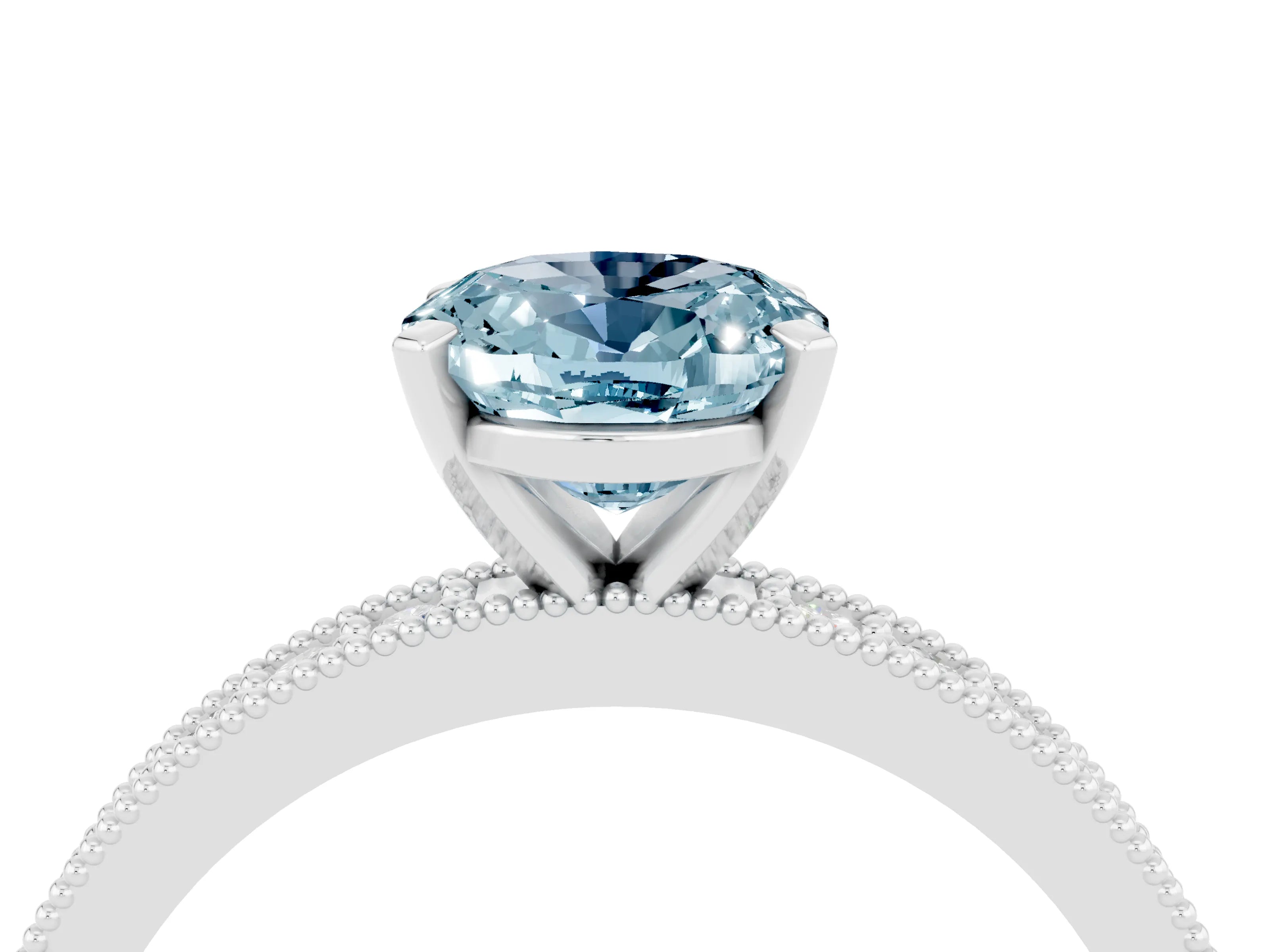 White gold Oval Cut Aquamarine Milgrain Pavé Engagement Ring with Four-Prong Setting_16