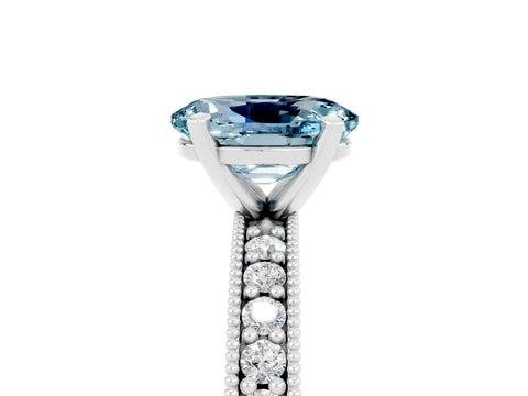 White gold Oval Cut Aquamarine Milgrain Pavé Engagement Ring with Four-Prong Setting_17