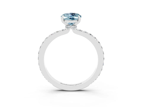 White gold Oval Cut Aquamarine Pavé Engagement Ring with Round  Accents and Prong Setting_27