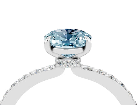 White gold Oval Cut Aquamarine Pavé Engagement Ring with Round  Accents and Prong Setting_28