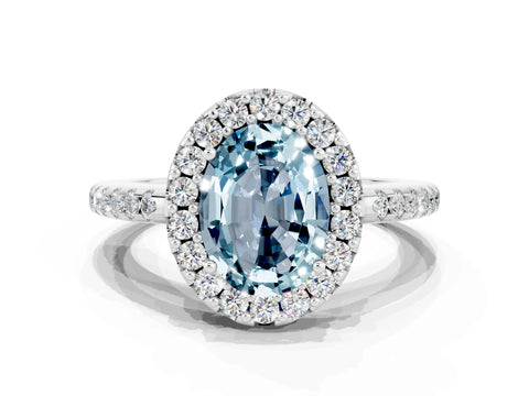 White gold Oval Cut Aquamarine Pavé Halo Ring with Four-Prong Setting_12