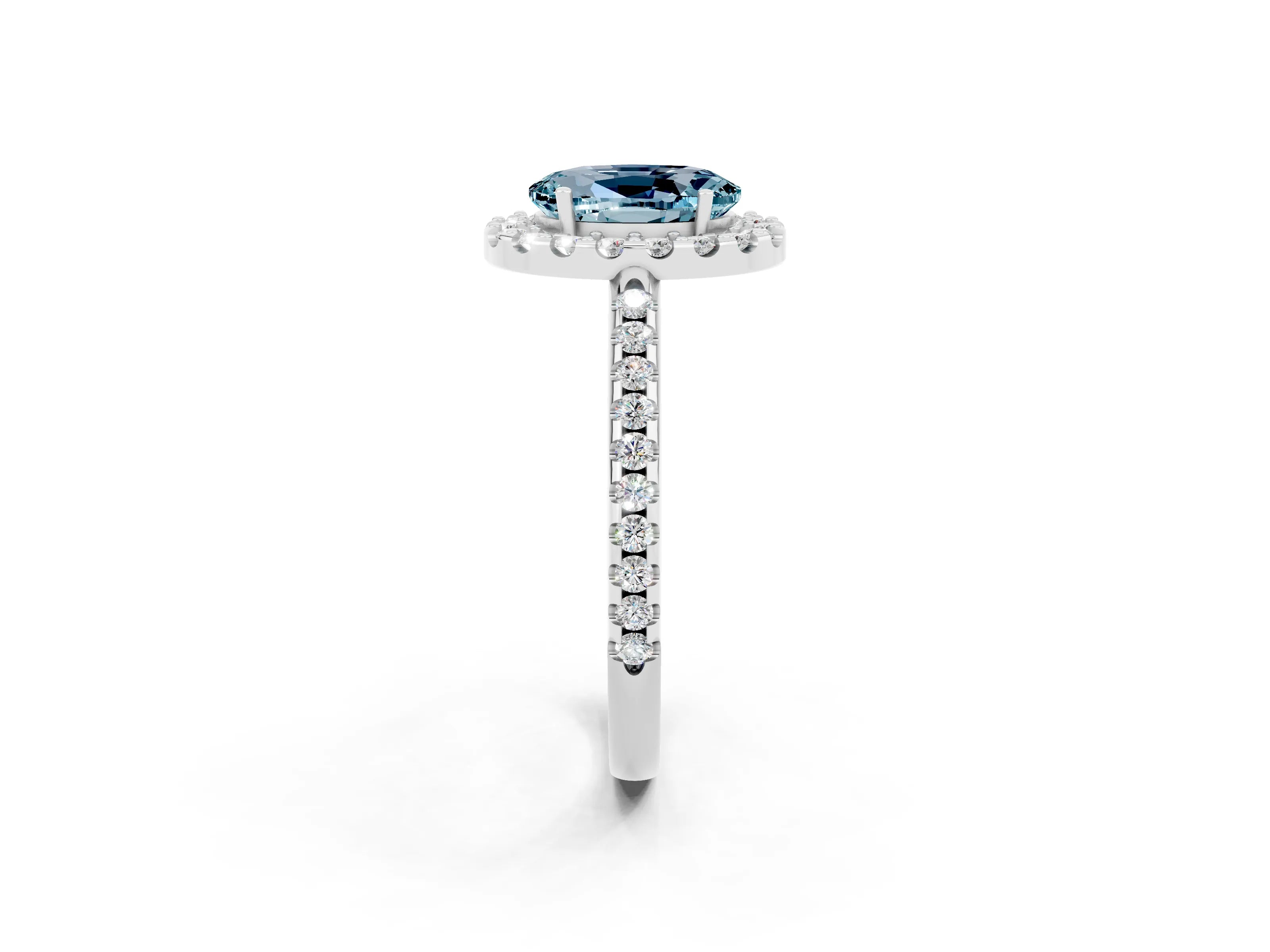White gold Oval Cut Aquamarine Pavé Halo Ring with Four-Prong Setting_14