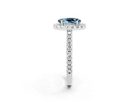 White gold Oval Cut Aquamarine Pavé Halo Ring with Four-Prong Setting_14
