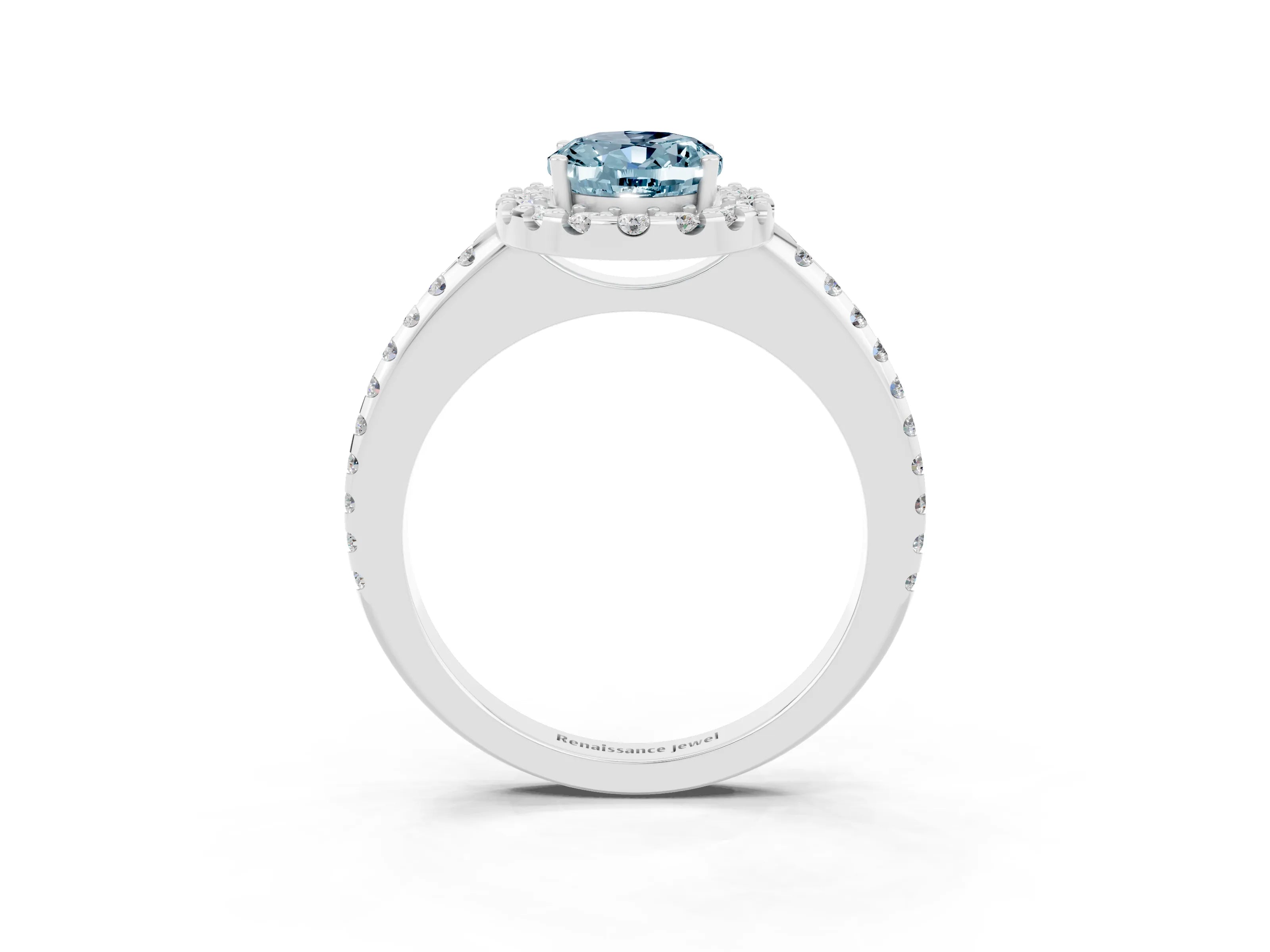 White gold Oval Cut Aquamarine Pavé Halo Ring with Four-Prong Setting_15