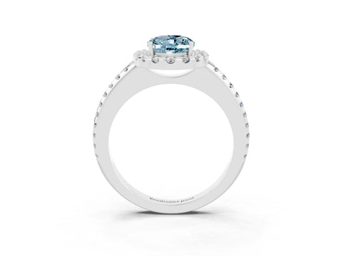 White gold Oval Cut Aquamarine Pavé Halo Ring with Four-Prong Setting_15