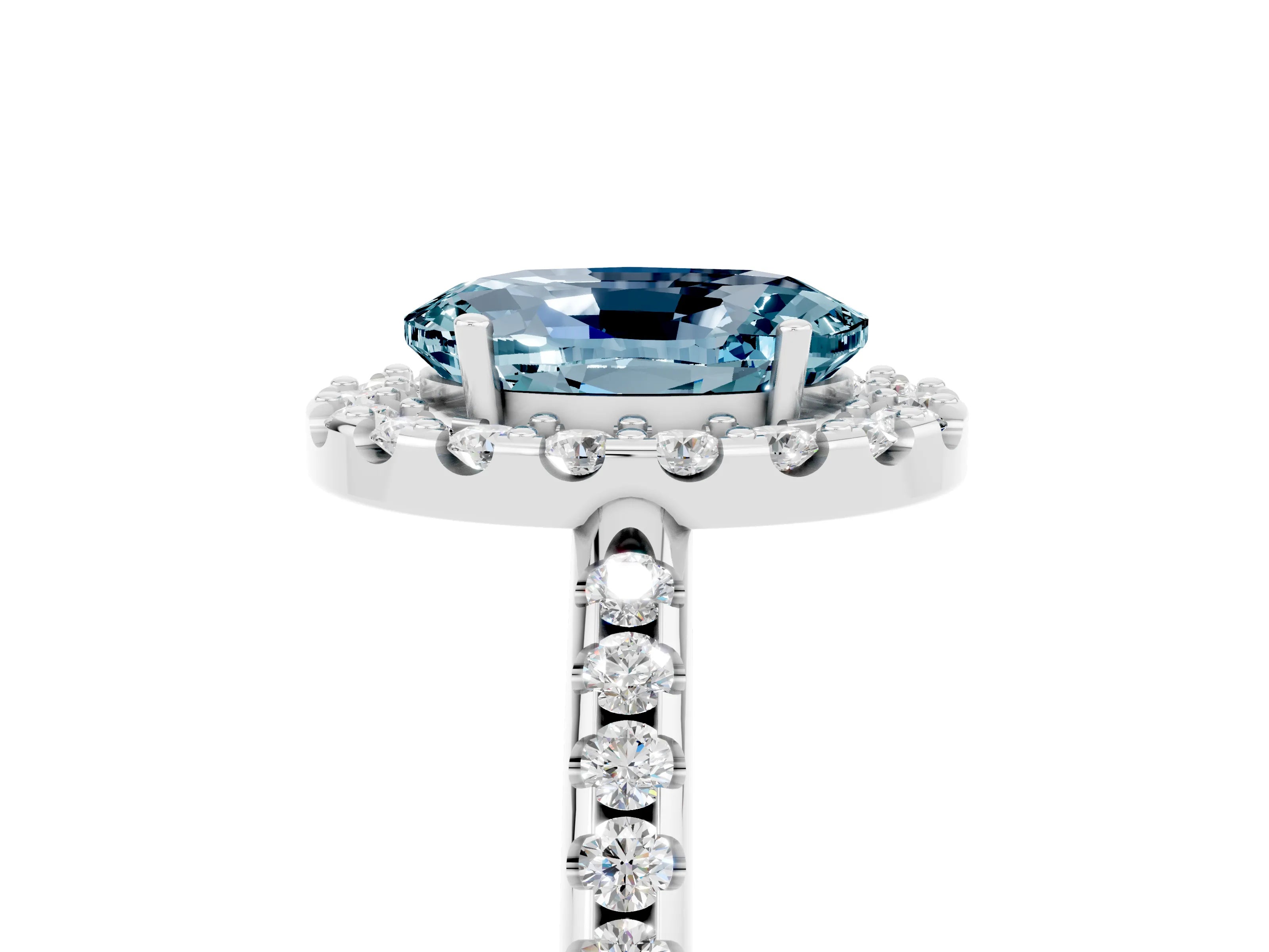 White gold Oval Cut Aquamarine Pavé Halo Ring with Four-Prong Setting_17