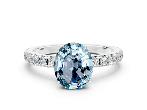 White gold Oval Cut Aquamarine Pavé Solitaire Engagement Ring with Four-Prong Setting_12