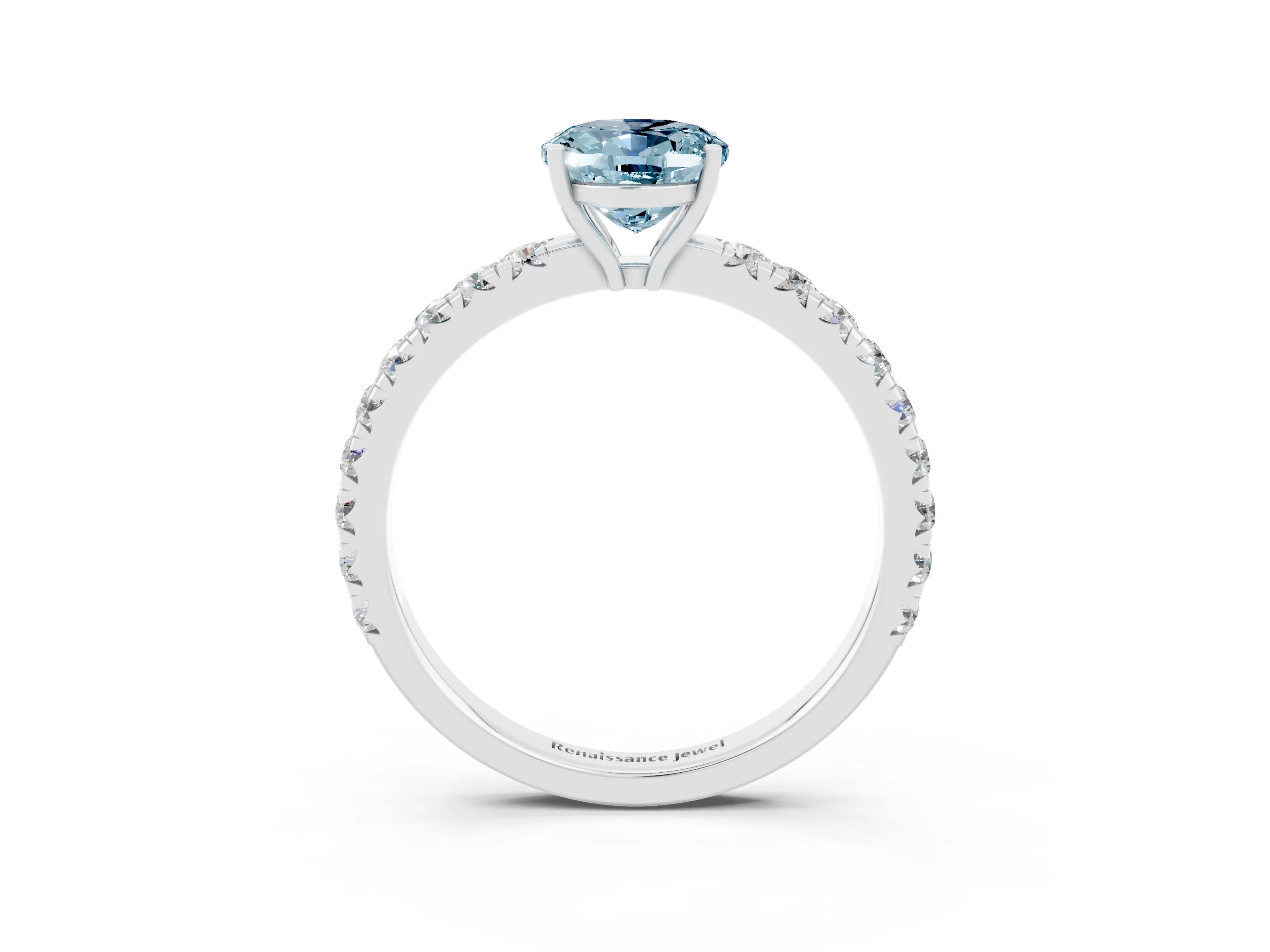 White gold Oval Cut Aquamarine Pavé Solitaire Engagement Ring with Four-Prong Setting_15