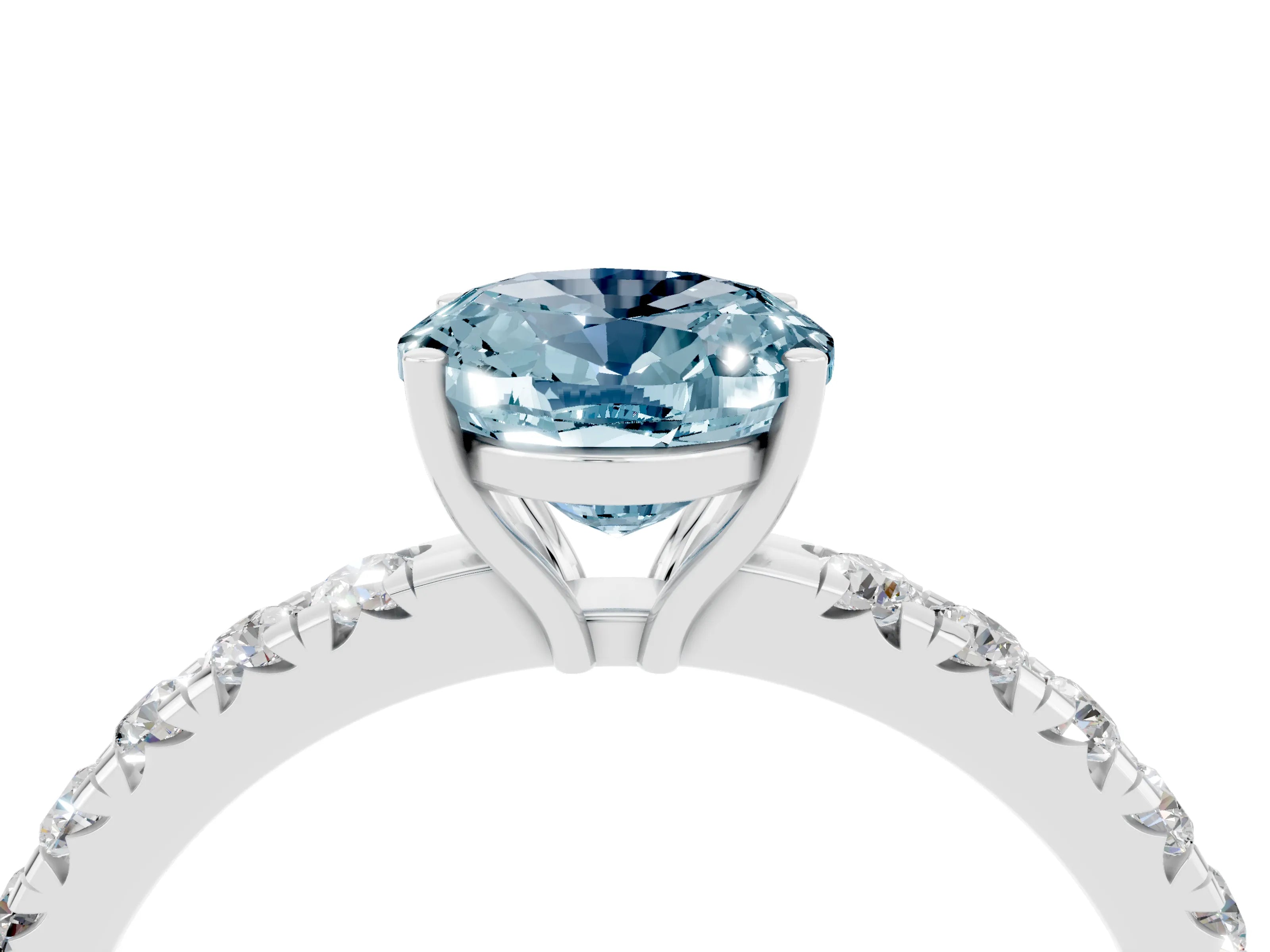 White gold Oval Cut Aquamarine Pavé Solitaire Engagement Ring with Four-Prong Setting_16