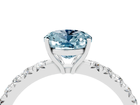 White gold Oval Cut Aquamarine Pavé Solitaire Engagement Ring with Four-Prong Setting_16