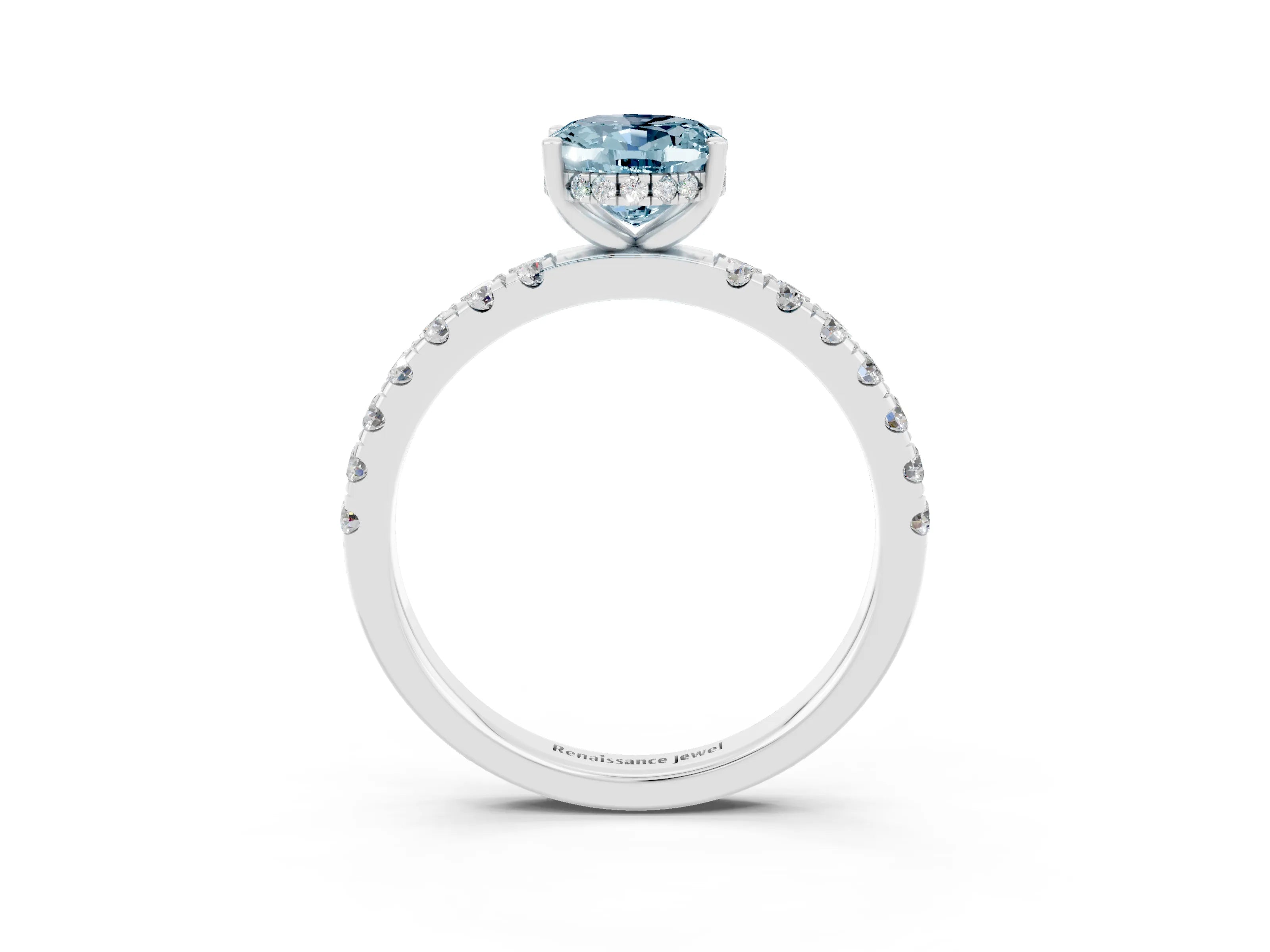 White gold Oval Cut Aquamarine Pave Band Solitaire Ring with Four-Prong Setting_27