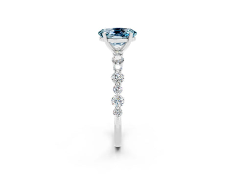 White gold Oval Cut Aquamarine Prong Set Engagement Ring with Pavé Band_2