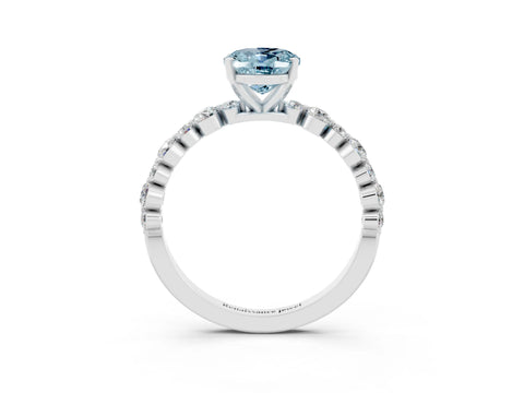 White gold Oval Cut Aquamarine Prong Set Engagement Ring with Pavé Band_3