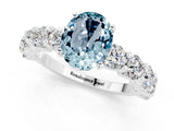 White gold Oval Cut Aquamarine Prong Setting with Side Stones on a Pave Band_1