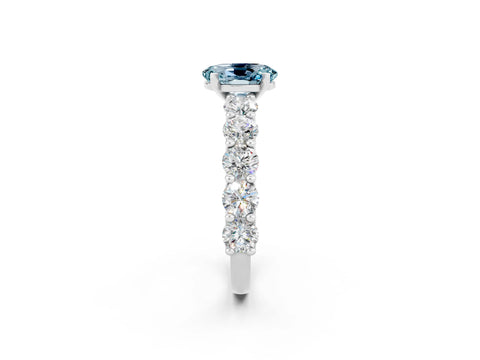 White gold Oval Cut Aquamarine Prong Setting with Side Stones on a Pave Band_2