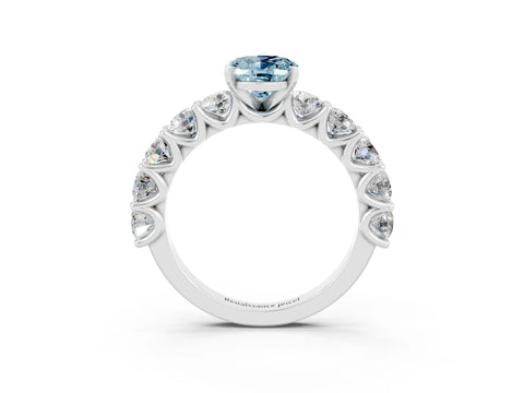 White gold Oval Cut Aquamarine Prong Setting with Side Stones on a Pave Band_3