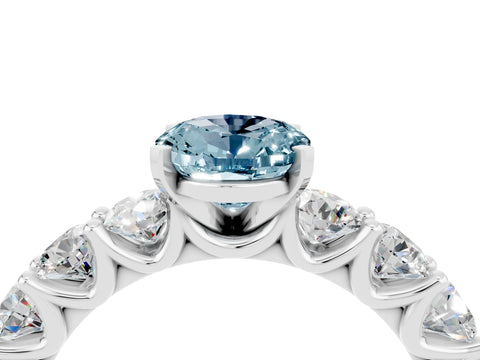 White gold Oval Cut Aquamarine Prong Setting with Side Stones on a Pave Band_4
