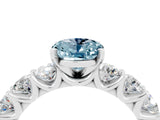 White gold Oval Cut Aquamarine Prong Setting with Side Stones on a Pave Band_4