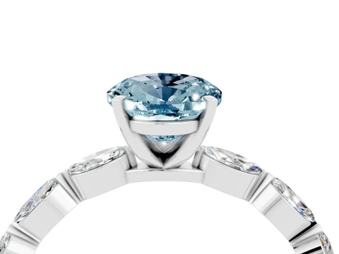 White gold Oval Cut Aquamarine Ring with Marquise Side Stones and Prong Setting_4