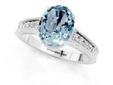 White gold Oval Cut Aquamarine Ring with Milgrain Pavé Band and Four-Prong Setting_13