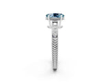 White gold Oval Cut Aquamarine Ring with Milgrain Pavé Band and Four-Prong Setting_14