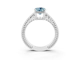 White gold Oval Cut Aquamarine Ring with Milgrain Pavé Band and Four-Prong Setting_15
