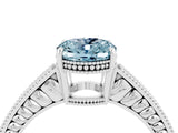 White gold Oval Cut Aquamarine Ring with Milgrain Pavé Band and Four-Prong Setting_16