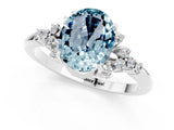 White gold Oval Cut Aquamarine Ring with Side Stones and Four-Prong Setting_97