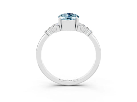 White gold Oval Cut Aquamarine Ring with Side Stones and Four-Prong Setting_99
