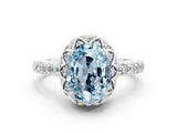 White gold Oval Cut Aquamarine Scalloped Halo Engagement Ring with Round Shared Prong Band_12